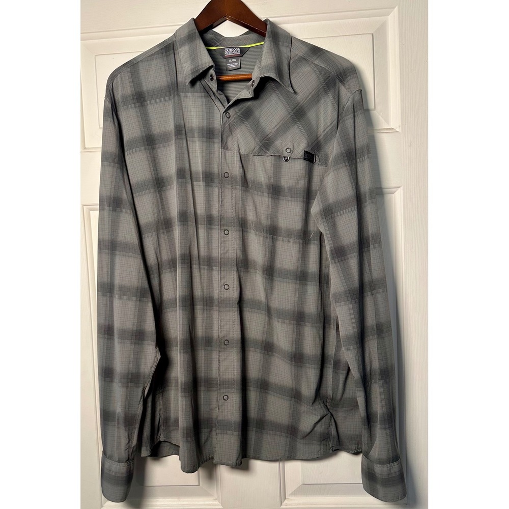 Outdoor Research Wayward XL Gray Plaid Stretch‎ Snap Long Sleeve Hiking Shirt